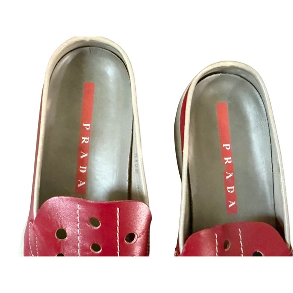 Prada Leather Mule Slip-on Slides Shoes Women 36/6 Red Gray Made in Italy - Picture 9 of 16